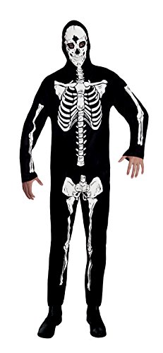 Boland 79062 - Erwachsenen-Kostüm Skelett-Dancer, Gr. M/L (50-54), Overall mit Kapuze und Knochen-Motiv, Schwarz-Weiß, Verkleidung, Karneval, Mottoparty, Halloween von Boland