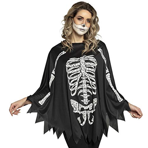 Boland 79184 - Poncho Skelett, schwarz/weiß, Einheitsgröße, Damen, Erwachsene, Halloween, Karneval, Themenparty, Mottoparty, Day of the Dead, Tag des Toten von Boland