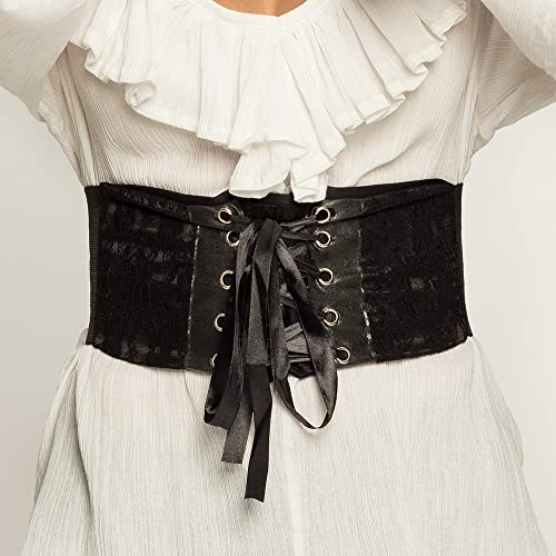 Boland 81033 - Korsett Piratin, schwarz, Größe M/L, stretch, breiter Gürtel für Damen, dehnbare Corsage, Rockerin, Kostüm, Karneval, Mottoparty von Boland