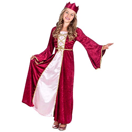 Boland - Kostüm für Kinder Renaissance Königin, Kleid, Krone, Verkleidung, Prinzessin, Mittelalter, Mottoparty, Karneval, Rot, 10-12 Jahre von Boland
