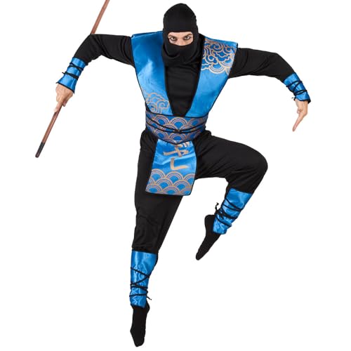 Boland 83559 - Kostüm Ninja Royal, mehrteilig, Kapuze, Shirt, Wappenrock, Arm- und Beinschienen und Hose, Größe 54 - 56, Blau-Schwarz von Boland