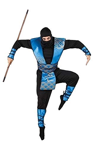 Boland 83559 - Kostüm Ninja Royal, mehrteilig, Kapuze, Shirt, Wappenrock, Arm- und Beinschienen und Hose, Größe 54 - 56, Blau-Schwarz von Boland