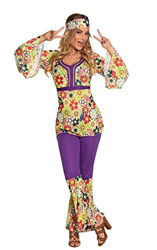 Boland - Erwachsenen-Kostüm Hippie Lady, verschiedene Größen, Stirnband, Oberteil und Hose, Flower Power, 70er, Set, Karneval, Mottoparty von Boland