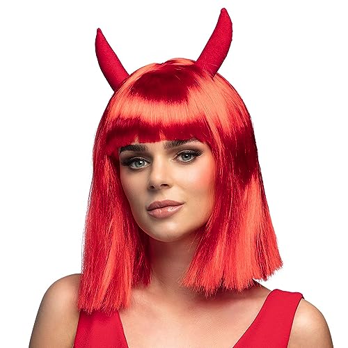 Boland 85607 - Perücke Teufel mit Hörner, rote Kunsthaare, Zubehör für Faschingskostüme, Teufel Kostüm, Karneval, Halloween von Boland
