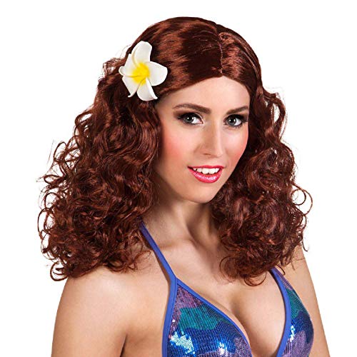 Boland 85802 - Perücke Leilani mit Blume, Braun, mittellang, lockig, Kunsthaar, für Erwachsene, für Damen, Accessoire, Kostümzubehör, Hippie, Hawaii, Blumenmädchen, Sommerfest, Mottoparty, Karneval Boland 85802 - Perücke Leilani mit Blume, Braun, mittellang, lockig, Kunsthaar, für Erwachsene, für Damen, Accessoire, Kostümzubehör, Hippie, Hawaii, Blumenmädchen, Sommerfest, Mottoparty, Karneval von Boland