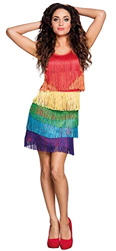 Boland 87111 -Kleid Flapper Rainbow für Damen, Größe M, Fransen Kleid, Regenbogen Farben, Kostüm, Karneval, Fasching, JGA von Boland