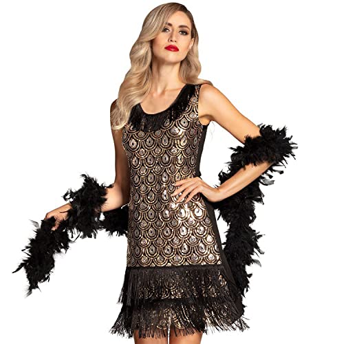 Boland 87114 - Kostüm Flapper Peacock, Größe L, kurzes Kleid mit Fransen, Pailletten und Pfau-Muster, Charleston-Lady, 20er Jahre, Silvester, Karneval, Mottoparty von Boland