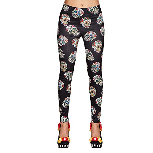 Boland 87863 - Leggings Day of the dead, schwarz mit Totenschädel-Motiv, Karneval, Themenparty, Mottoparty von Boland