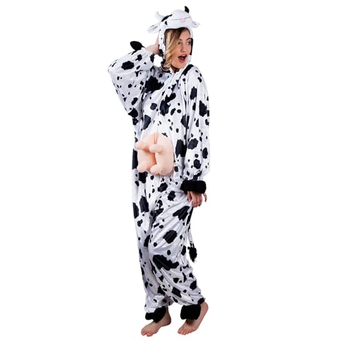 Boland - Kostüm für Erwachsene Kuh, Kapuzen-Overall aus Plüsch, Tiermotiv, Reisverschluss vorne, Bauernhof, Bauer, Karneval, Fasching, Mottoparty Boland - Kostüm für Erwachsene Kuh, Kapuzen-Overall aus Plüsch, Tiermotiv, Reisverschluss vorne, Bauernhof, Bauer, Karneval, Fasching, Mottoparty von Boland