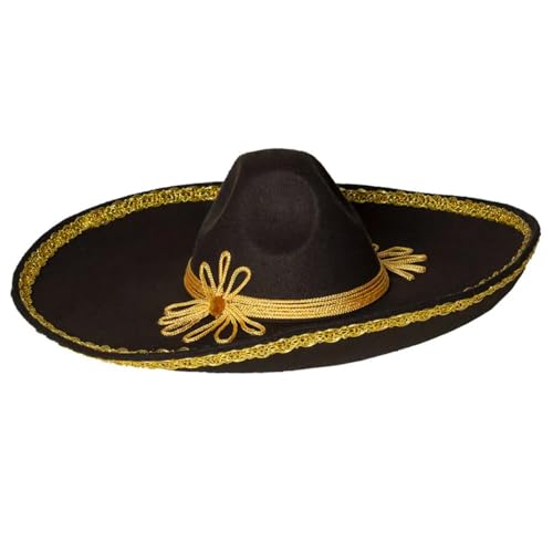 Boland 95469 - Sombrero Carlos, Durchmesser 55 cm, Schwarz-Gold, Hut, Mexiko, Mexikaner, Accessoire, Karneval, Mottoparty von Boland