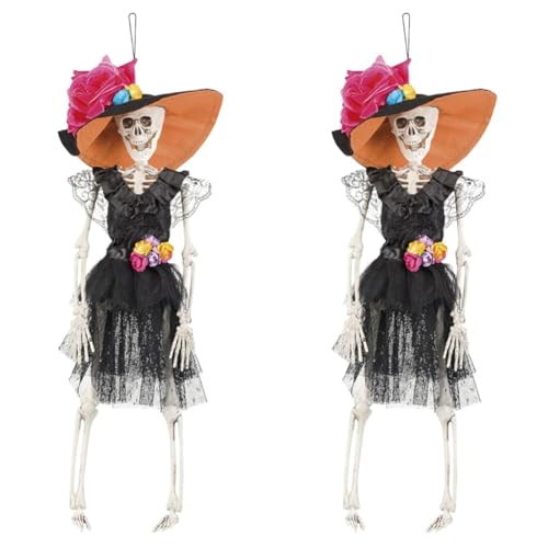 Boland 97035 - Dekoration La Flaca für Mottoparty und Halloween, Hängedeko Skelett Frau mit Blüten, Partydeko für Dia de los Muertos (Packung mit 2) von Boland