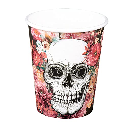 Boland 97087 - Party-Becher Day of the Dead, 10 Stück, 210 ml, umweltfreundliches Party-Geschirr, 100 % Papier, Geburtstag, Dia de los Muertos von Boland