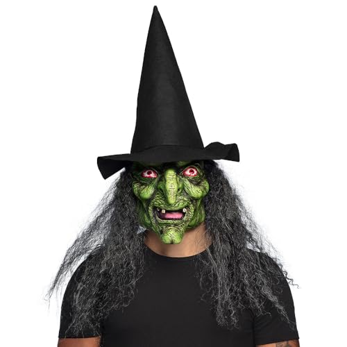 Boland 97608 - Latexmaske Hexe mit Kapuze, für Erwachsene, Maske für Faschingskostüme, Zubehör für Kostüm, Karneval oder Halloween von Boland