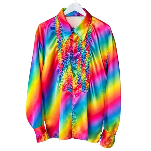 Boland - Disco Hemd mit Rüschen, für Herren, Regenbogen-Farben, Kostüm, Party Shirt, Schlagermove, 70er Jahre, Mottoparty, Karneval von Boland