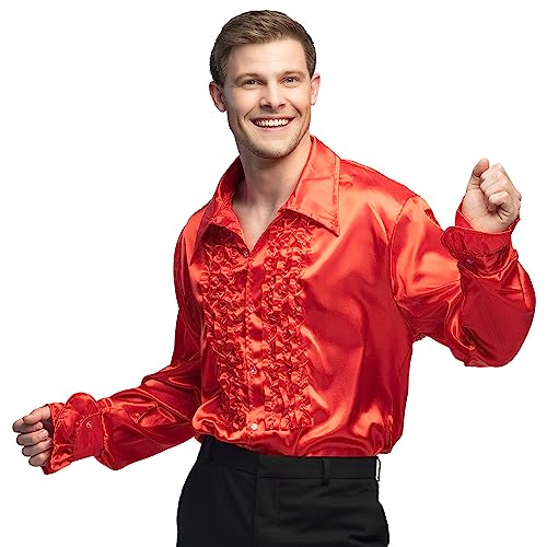 Boland - Camicia da discoteca con volant, rosso, uomo, costume, camicia da sera, movimento Schlager, anni '70, festa a tema, carnevale Boland - Camicia da discoteca con volant, rosso, uomo, costume, camicia da sera, movimento Schlager, anni '70, festa a tema, carnevale von Boland