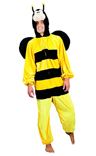Boland - Erwachsenen-Kostüm Honig-Biene, Kapuzen-Overall aus Plüsch, Tiermotiv, Reisverschluss vorne, Wespe, Hummel, Maja, Karneval, Fasching, Mottoparty von Boland