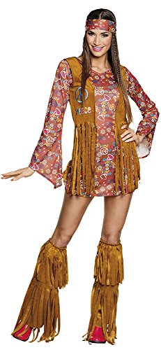 Boland - Erwachsenenkostüm Hippie Hottie, Kleid mit angenähter Weste, zwei Stulpen und Stirnband, 70er Jahre, Flower Power, Kostüm, Mottoparty von Boland