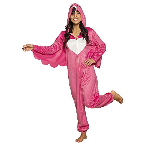 Boland 83878 - Kostüm Flamingo, Einheitsgröße für Erwachsene, Unisex, Pink-Weiß, Overall mit Kapuze, Anzug, Verkleidung, Karneval, Mottoparty von Boland