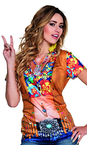 Boland - Fotorealistisches Shirt Flower-Power, Kurzarm-Shirt, T-Shirt mit Motiv-Druck, Hippie, 70er Jahre, Kostüm, Karneval, Mottoparty von Boland
