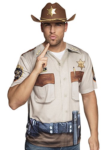 Boland - Fotorealistisches Shirt Sheriff, verschiedene Größen, Kurzarm-Shirt, T-Shirt mit Motiv-Druck, Cowboy, Wilder Westen, Karneval, Mottoparty von Boland