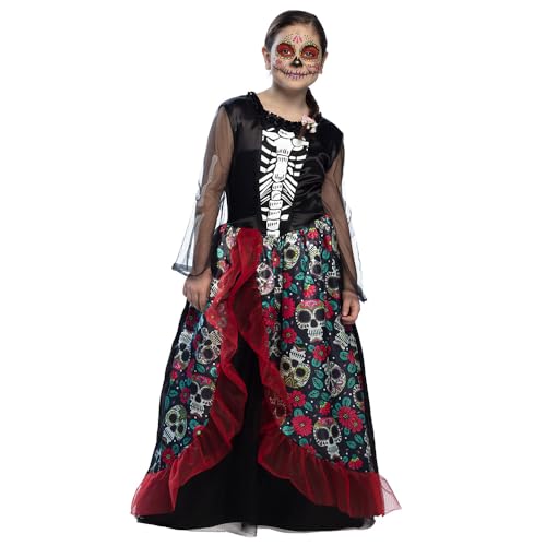 Boland - Kinder-Kostüm Totenkopf, langes Kleid mit Skelett-Motiv, Skeleton, Verkleidung, Halloween, Karneval, Mottoparty von Boland
