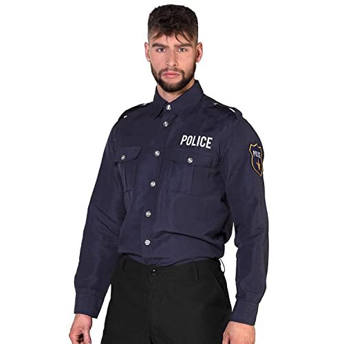Boland - Polizei-Shirt, für Herren, Polizist, Langarm Hemd mit Stickereien, Officer, Kommissar, Uniform, Kostüm, Karneval, Mottoparty von Boland