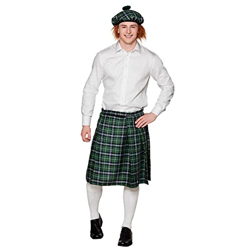 Boland - Schotten Set für Herren, kariert, Kilt und Barrett, Mini-Rock, Mütze, Schottin, Lady, Schottland, St. Patricks Day, Kostüm, Karneval, Mottoparty von Boland