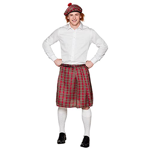 Boland - Schotten Set für Herren, kariert, Kilt und Barrett, Mini-Rock, Mütze, Schottin, Lady, Schottland, St. Patricks Day, Kostüm, Karneval, Mottoparty, Rot von Boland