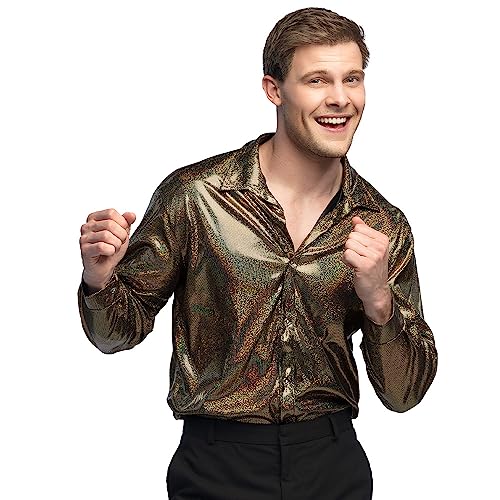 Boland - Shirt Shiny, Gold, Hemd für Herren, glänzend, Discoshirt, Karneval, Fasching, Halloween, Mottoparty, 70er Jahre von Boland
