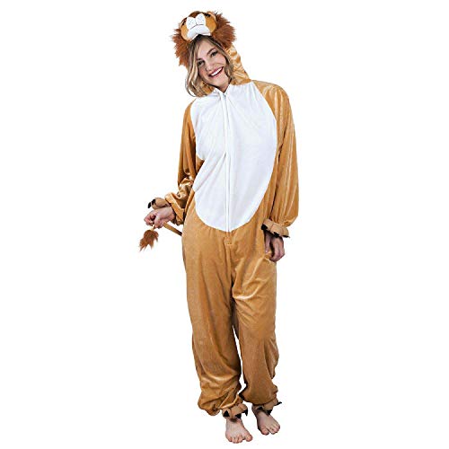 Boland 88177 - Kostüm Löwe, Länge ca. 165 cm, für Teenager und Erwachsene, Plüsch-Overall mit Kapuze, Jumpsuit, Anzug, Wildkatze, Zoo, Tier, Verkleidung, Karneval, Mottoparty von Boland