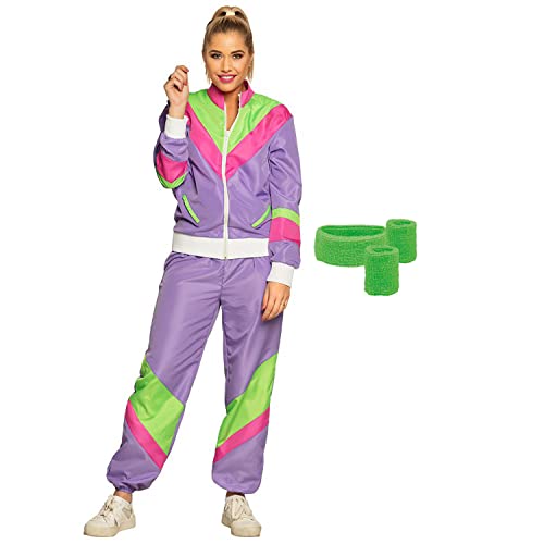 Boland - Trainingsset für Damen, lila-grün, 80er Jahre Trainingsanzug und 3-teiliges Schweißband-Set, Bad Taste, Kostüm, Karneval, Mottoparty Boland - Trainingsset für Damen, lila-grün, 80er Jahre Trainingsanzug und 3-teiliges Schweißband-Set, Bad Taste, Kostüm, Karneval, Mottoparty von Boland