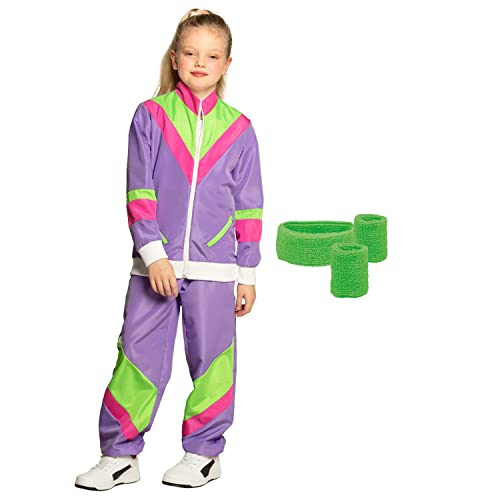 Boland - Trainingsset für Kinder, lila-grün, 80er Jahre Trainingsanzug und 3-teiliges Schweißband-Set, Bad Taste, Kostüm, Karneval, Mottoparty Boland - Trainingsset für Kinder, lila-grün, 80er Jahre Trainingsanzug und 3-teiliges Schweißband-Set, Bad Taste, Kostüm, Karneval, Mottoparty von Boland
