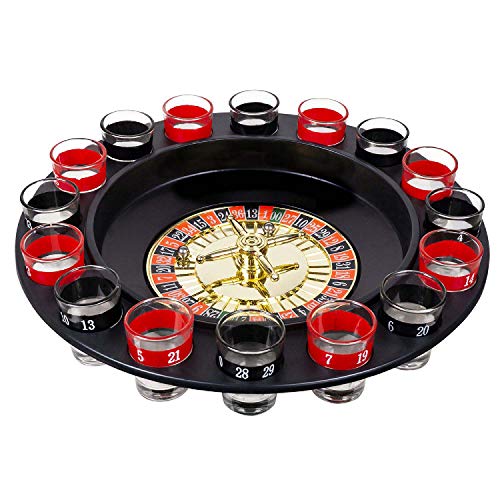 Boland 30850 - Trinkspiel Roulette Casino, Durchmesser 30 cm, 16 Schnapsgläser und 2 Kugeln, Party, Spaß, Trinken, Geburtstag von Boland