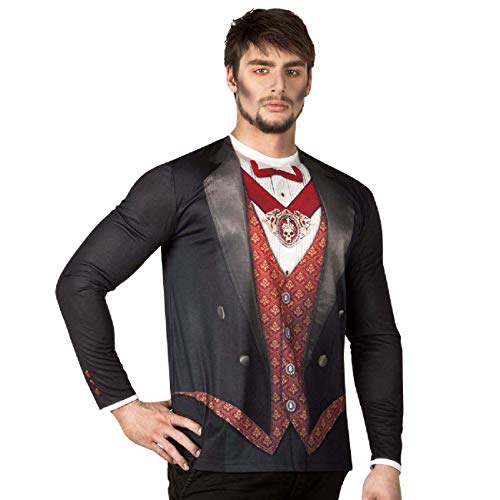 Boland Herren Fotorealistisches Shirt Vampir mehrfarbig, mit Aufdruck, Langarm-Shirt für Herren, perfekt für Halloween, Mottoparty und Karneval, Blazer, Weste, Fliege von Boland