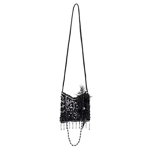 Boland 36000 - Handtasche Flapper, schwarz, Pailletten, Perlen, Federschmuck, Glitzer, Charleston, 20er Jahre, Karneval, Halloween, Fasching, Mottoparty, Verkleidung, Theater Boland 36000 - Handtasche Flapper, schwarz, Pailletten, Perlen, Federschmuck, Glitzer, Charleston, 20er Jahre, Karneval, Halloween, Fasching, Mottoparty, Verkleidung, Theater von Boland