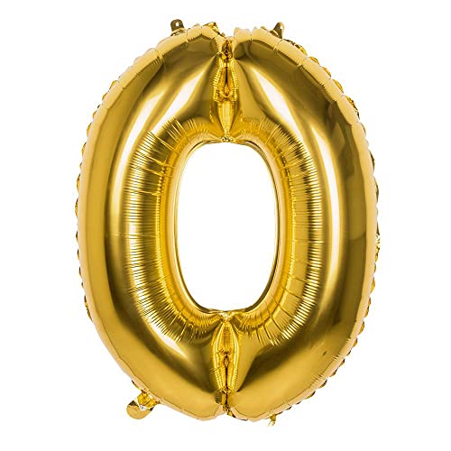 Boland 22020 - Folienballon Zahl '0' Gold 86 cm, Gold, Zahlenballon, Nummer, Ballon, Luft, Geburtstag, Jubiläum, Kindergeburtstag, Geschenk von Boland