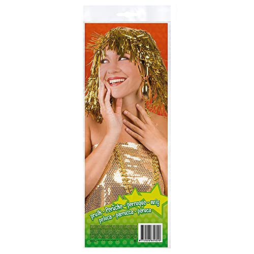 Boland 85902 - Perücke Metallic, Gold, Foliensträhnen, für Damen, Accessoire, Kostümzubehör, Partyperücke, Pop, Schlagermove, Festival, Spacegirl, Glitzer, Mottoparty, Karneval, Silvester von Boland