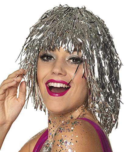 Boland 85903 - Perücke Metallic, Silber, Foliensträhnen, für Damen, Accessoire, Kostümzubehör, Partyperücke, Pop, Schlagermove, Festival, Spacegirl, Glitzer, Mottoparty, Karneval, Silvester von Boland