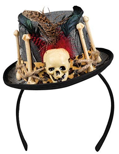 Boland 72182 - Haarreif mit Voodoo-Hut, Tiara mit Minihut, Totenkopf und Knochen, Dia de los Muertos, Kostüm, Karneval, Mottoparty, Halloween von Boland