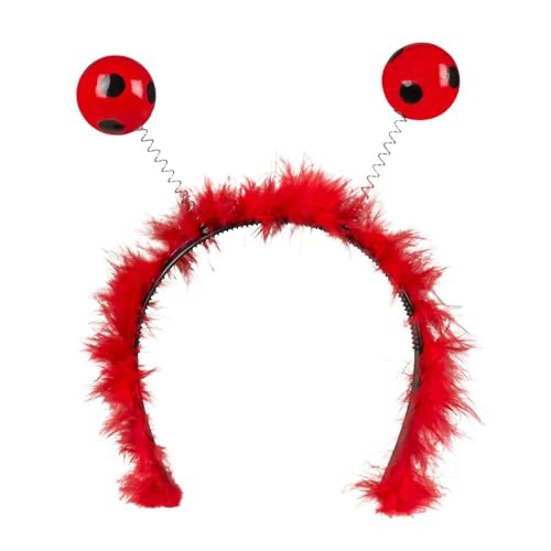 Boland 76327 - Haarreif Marienkäfer, Rot-Schwarz, Tiara mit Fühlern und Federn, Accessoire, Karneval, Mottoparty, Kostüm von Boland