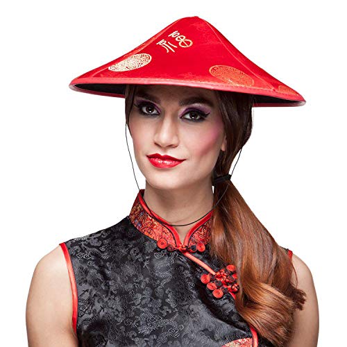 Boland 04234 - Hut Chinese Changchang, Rot, Asien, Samt, chinesische Zeichen, Kopfbedeckung, Karneval, Mottoparty von Boland