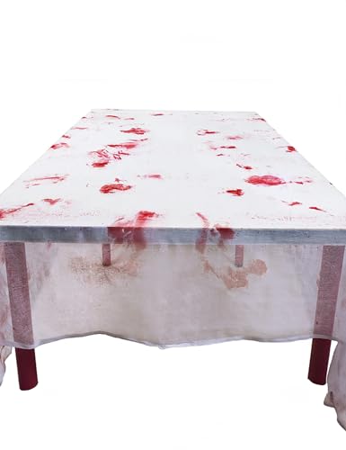 Boland 72108 - Tischdecke Blutig, weiß/rot, Halloween-Accessoire, Halloween-Party von Boland