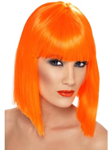 Smiffys, Damen Glamour Perücke, Kurzer Bob mit Pony, One Size, Neon Orange, 42139 von Boland