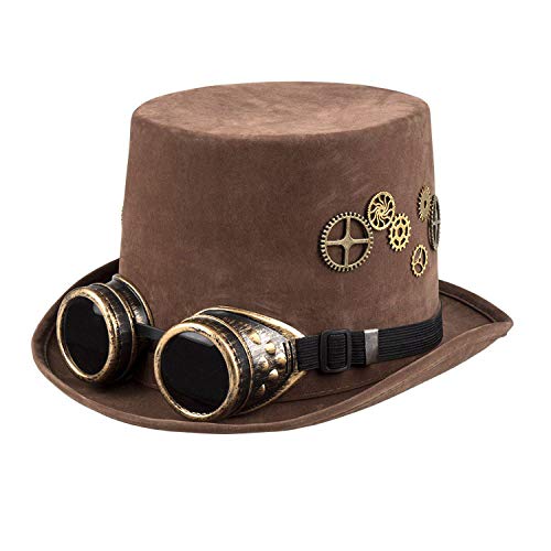 Boland 54530 - Hut Sightpunk, braun, Zylinder, Wildleder-Optik, Zahnräder, Brille mit dunklen Gläsern, Kopfweite 56 bis 61, Karneval, Halloween, Fasching, Mottoparty, Kostüm, Theater, Accessoire Boland 54530 - Hut Sightpunk, braun, Zylinder, Wildleder-Optik, Zahnräder, Brille mit dunklen Gläsern, Kopfweite 56 bis 61, Karneval, Halloween, Fasching, Mottoparty, Kostüm, Theater, Accessoire von Boland