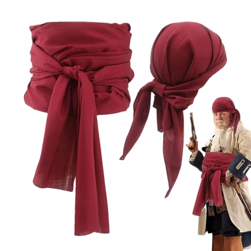 Bollisate Piraten Kostüm Accessoires - Piratenhut Set Mit Bandana - Cosplay Bandana Kopftuch Gürtel Stirnband für Mottopartys Bühnenauftritte Rollenspiele Mittelalter Veranstaltungen von Bollisate