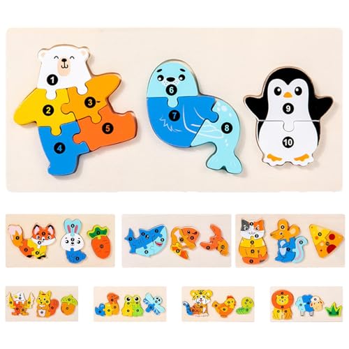 Bollisate Tierform -Puzzle für Kinder, hölzerne Tierformpuzzle - Tiermuster -Matching -Blöcke | Frühe Bildungsentwicklung Brettspiele für Mädchen und Junge von Bollisate