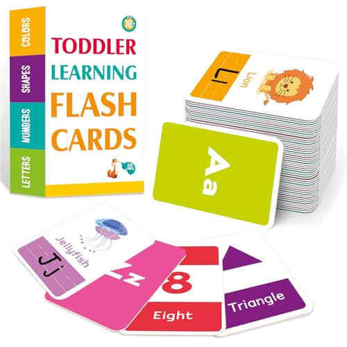 BoloShine 58 STK Englisch Lernkarten für Kinder ab 2-4 Jahre, Zahlen, Buchstaben, Formen,Farben Lernen Karten für Kleinkinder, Sprachförderung Spiele Geschenk für Junge Mädchen von BoloShine