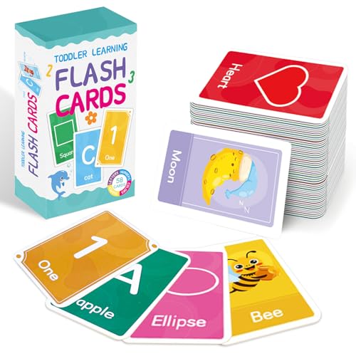 BoloShine 58 STK Englisch Lernkarten für Kinder ab 2-4 Jahre, Zahlen, Buchstaben, Formen,Farben Lernen Karten für Kleinkinder, Sprachförderung Spiele Geschenk für Junge Mädchen von BoloShine