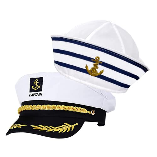 BoloShine Kapitänsmütze Matrosenmütze, 2 Stück Verstellbare Yacht Schiff Boot Marine Mütze Matrosen Kostüm Accessoires, Partyhut Erwachsene Seemann Hut für Partys Cosplay Karneval Mottoparty BoloShine Kapitänsmütze Matrosenmütze, 2 Stück Verstellbare Yacht Schiff Boot Marine Mütze Matrosen Kostüm Accessoires, Partyhut Erwachsene Seemann Hut für Partys Cosplay Karneval Mottoparty von BoloShine