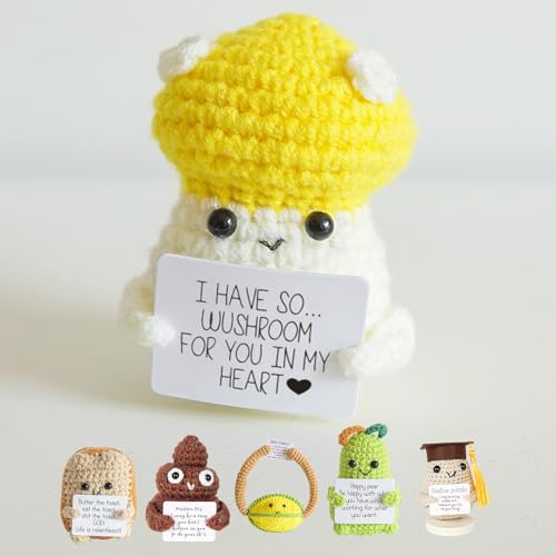 BoloShine Pocket Hug Positive Pilze, Mini-Plüsch Figuren Lustige Puppe, Kreative Strickwolle Glücksbringer, Geburtstagsgeschenk Lustig Geschenk für Frauen Männer Familie und Freunde von BoloShine